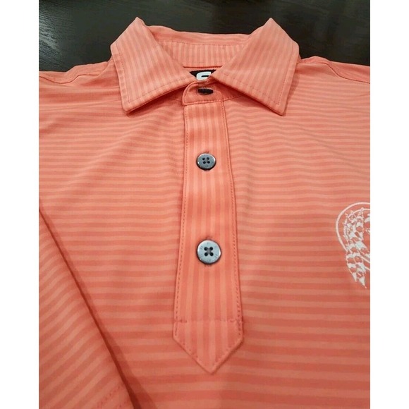 Foot Joy Mens Polo Shirt Sz M Salmon Short Sleeve Striped Embroidered Logo Golf - Picture 8 of 12